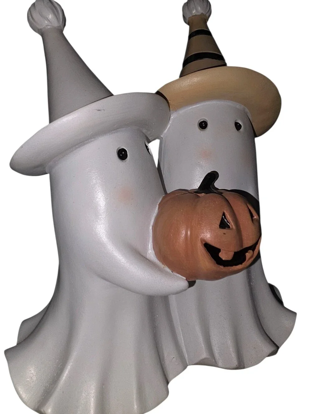 Halloween PINK Ghost Couple with Pink Hats Holding Pumpkin